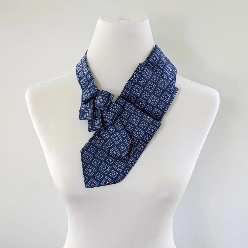 NWT Ogsplosh Unisex Ascot Tie Blue Pink Geometric Square Print Size Long